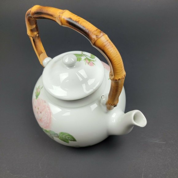 Aluminite Frugier Floral Tea Pot Bamboo Handle Vintage Limoges France EUC - Picture 7 of 12